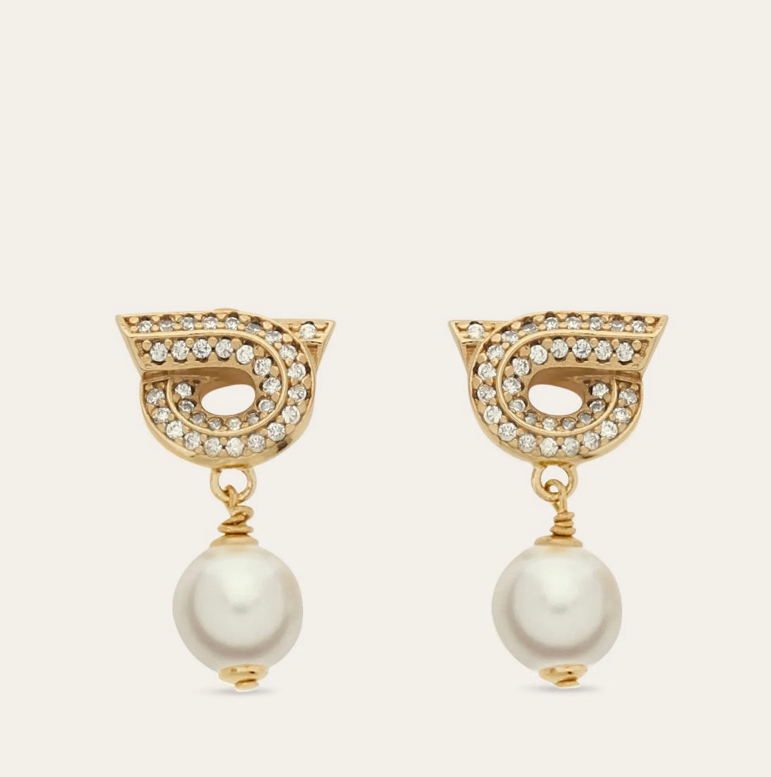 Ferragamo Pendientes Gancini con perla y cristales