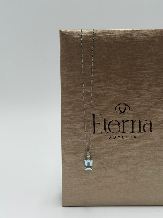 Collar Aquamarina con Diamante natural 14K